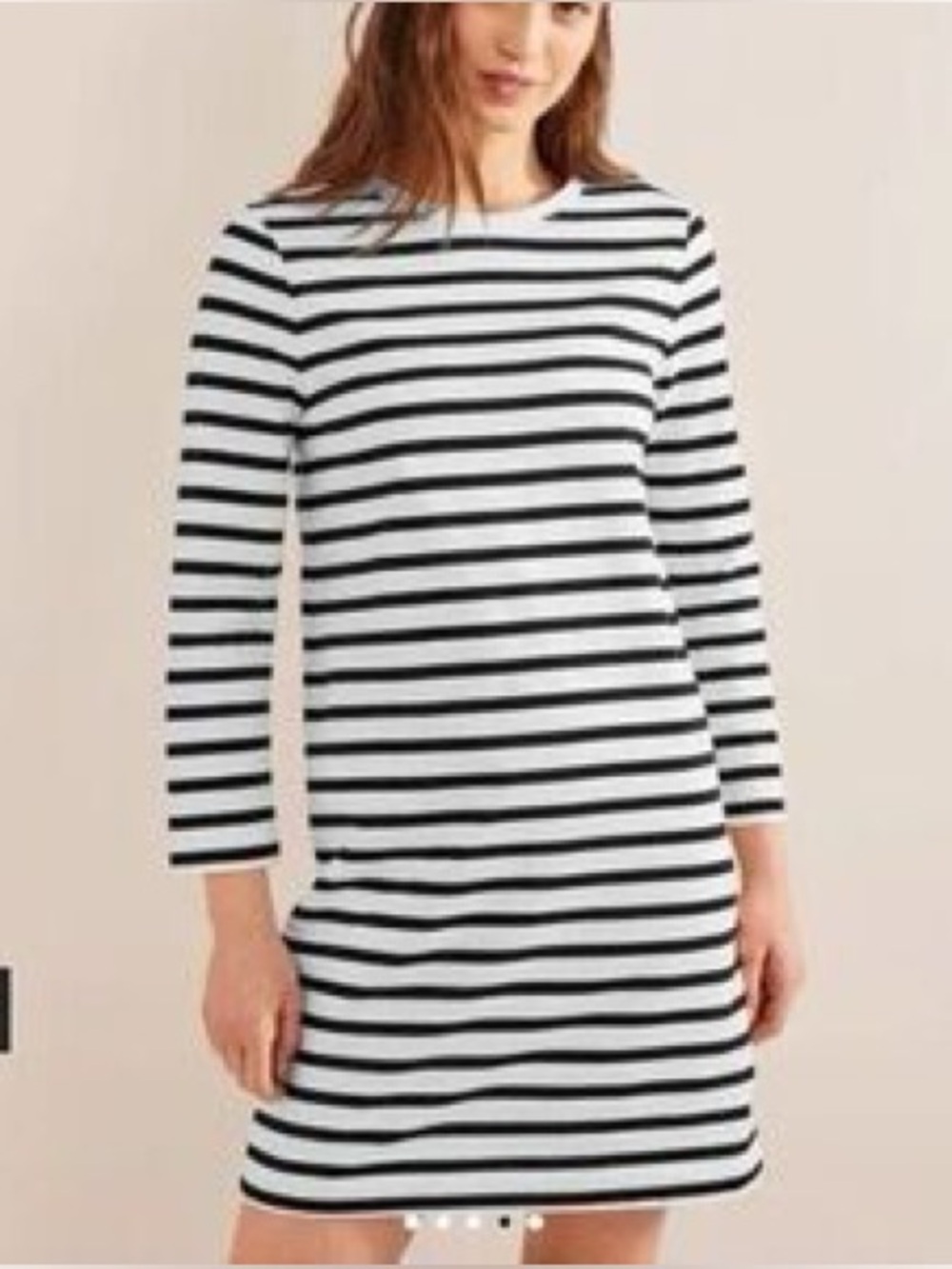 Boden Black and White Striped Long-Sleeve Shift Dress